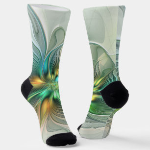 Colourful Fantasy Modern Abstract Flower Fractal Socks