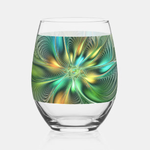 Colourful Fantasy Modern Abstract Flower Fractal Stemless Wine Glass