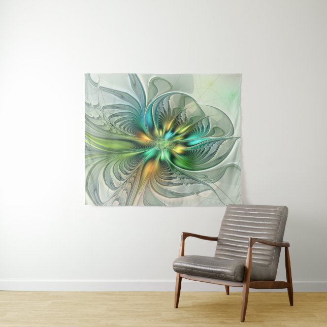 Colourful Fantasy Modern Abstract Flower Fractal Tapestry (In Situ (Horizontal))