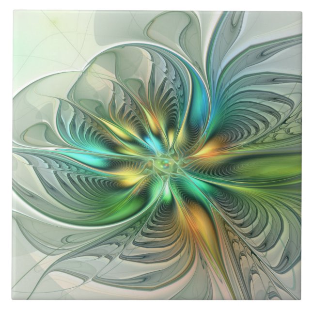 Colourful Fantasy Modern Abstract Flower Fractal Tile (Front)