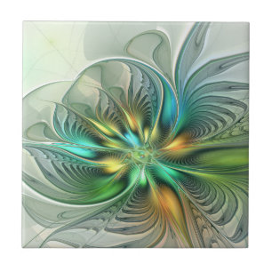 Colourful Fantasy Modern Abstract Flower Fractal Tile
