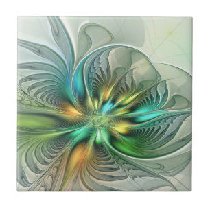 Colourful Fantasy Modern Abstract Flower Fractal Tile