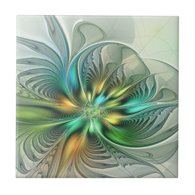 Colourful Fantasy Modern Abstract Flower Fractal Tile (Front)