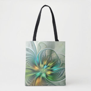 Colourful Fantasy Modern Abstract Flower Fractal Tote Bag
