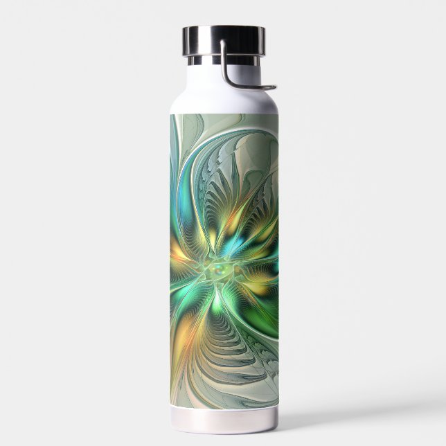 Colourful Fantasy Modern Abstract Flower Fractal Water Bottle (Left)