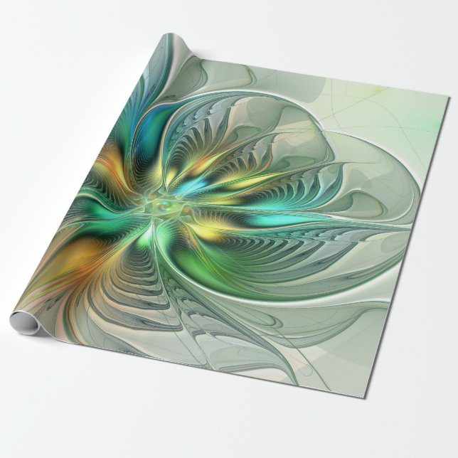 Colourful Fantasy Modern Abstract Flower Fractal Wrapping Paper (Unrolled)