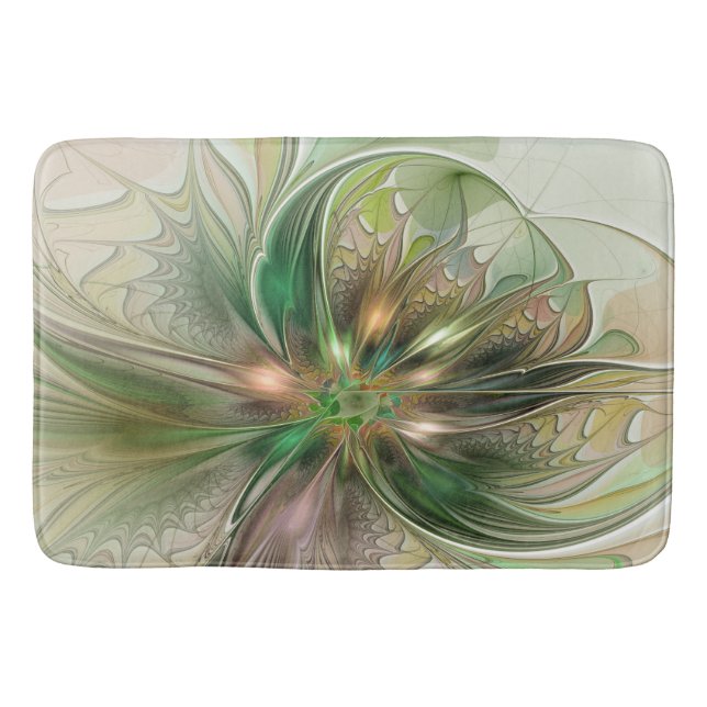 Colourful Fantasy Modern Abstract Fractal Flower Bath Mat (Front)