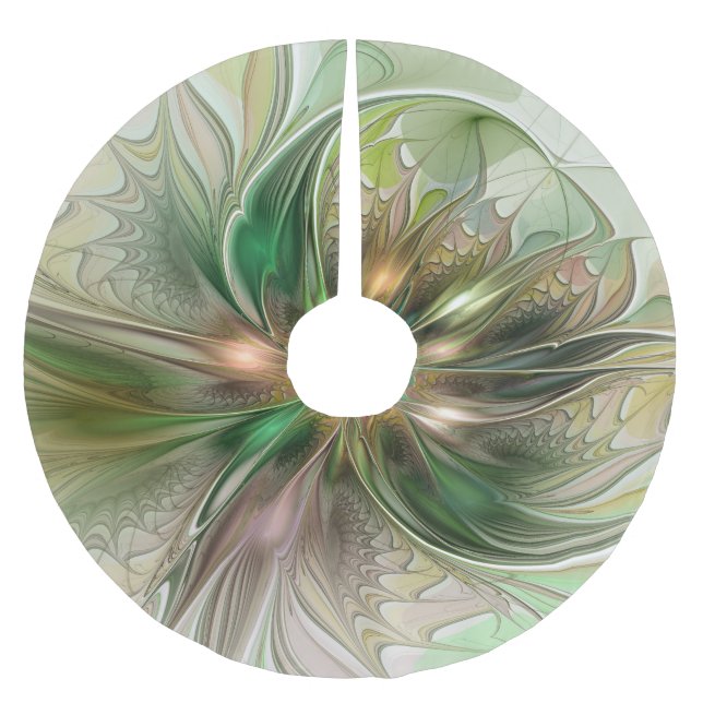 Colourful Fantasy Modern Abstract Fractal Flower Brushed Polyester Tree Skirt (Front)