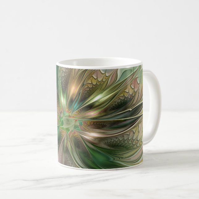 Colourful Fantasy Modern Abstract Fractal Flower Coffee Mug (Front Right)