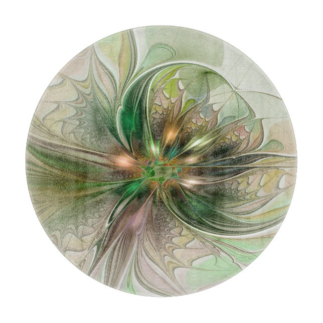 Colourful Fantasy Modern Abstract Fractal Flower Cutting Board (Front)