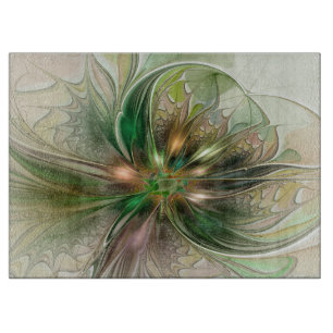 Colourful Fantasy Modern Abstract Fractal Flower Cutting Board