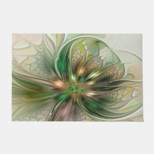 Colourful Fantasy Modern Abstract Fractal Flower Doormat