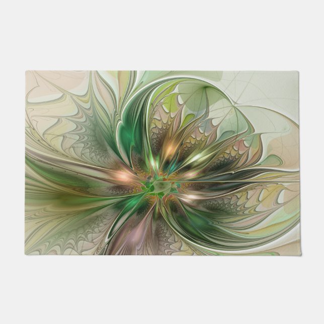 Colourful Fantasy Modern Abstract Fractal Flower Doormat (Front)