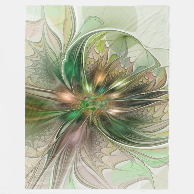 Colourful Fantasy Modern Abstract Fractal Flower Fleece Blanket (Front)