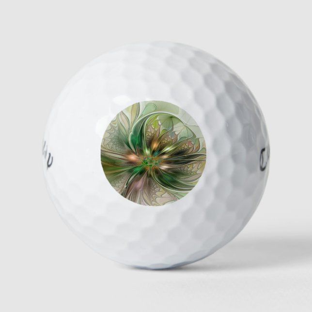 Colourful Fantasy Modern Abstract Fractal Flower Golf Balls (Front)