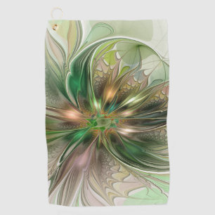Colourful Fantasy Modern Abstract Fractal Flower Golf Towel