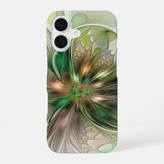Colourful Fantasy Modern Abstract Fractal Flower iPhone 16 Case (Back)