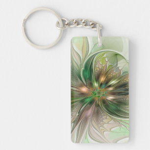 Colourful Fantasy Modern Abstract Fractal Flower Key Ring