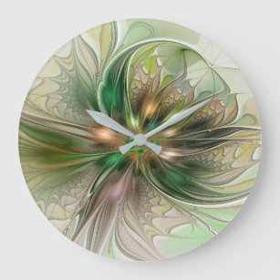 Colourful Fantasy Modern Abstract Fractal Flower Large Clock