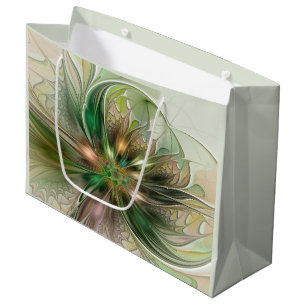 Colourful Fantasy Modern Abstract Fractal Flower Large Gift Bag