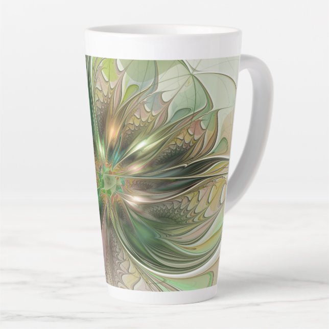 Colourful Fantasy Modern Abstract Fractal Flower Latte Mug (Right Angle)