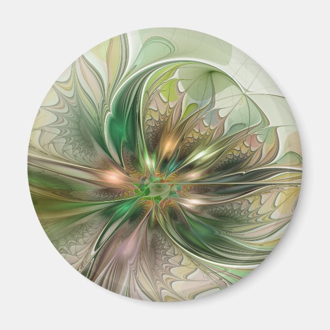 Colourful Fantasy Modern Abstract Fractal Flower Magnet (Front)