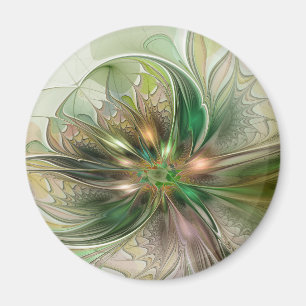 Colourful Fantasy Modern Abstract Fractal Flower Magnet