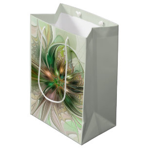 Colourful Fantasy Modern Abstract Fractal Flower Medium Gift Bag