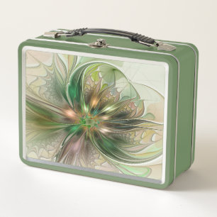 Colourful Fantasy Modern Abstract Fractal Flower Metal Lunch Box