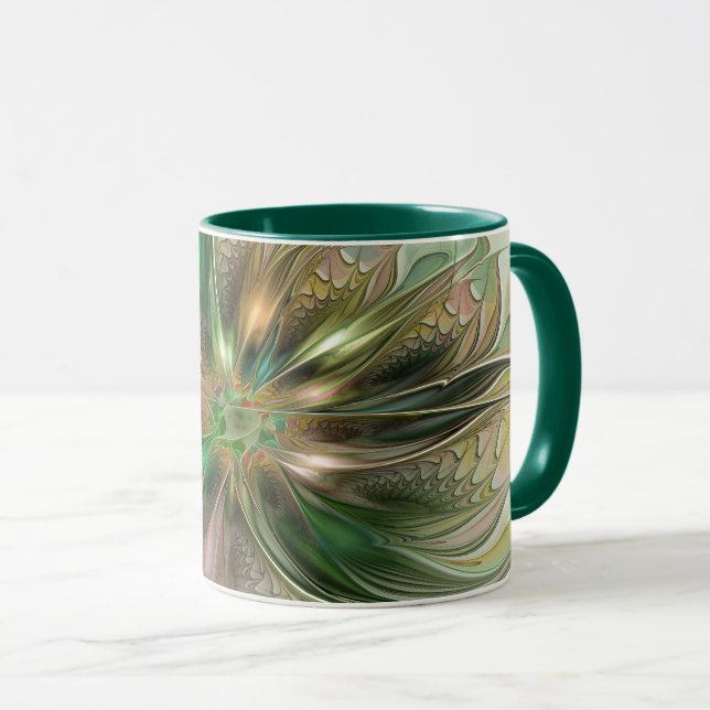 Colourful Fantasy Modern Abstract Fractal Flower Mug (Front Right)