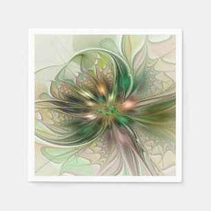 Colourful Fantasy Modern Abstract Fractal Flower Napkin