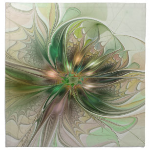 Colourful Fantasy Modern Abstract Fractal Flower Napkin