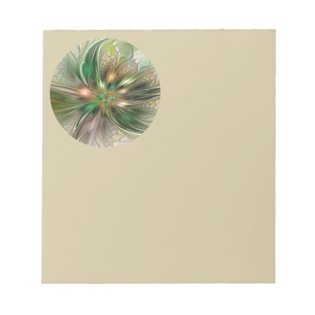 Colourful Fantasy Modern Abstract Fractal Flower Notepad (Front)