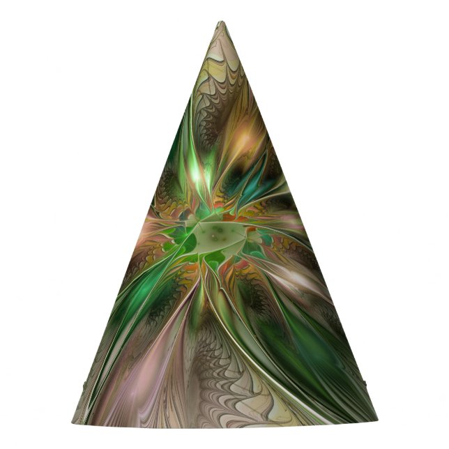 Colourful Fantasy Modern Abstract Fractal Flower Party Hat (Front)