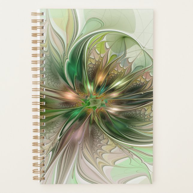 Colourful Fantasy Modern Abstract Fractal Flower Planner (Front)