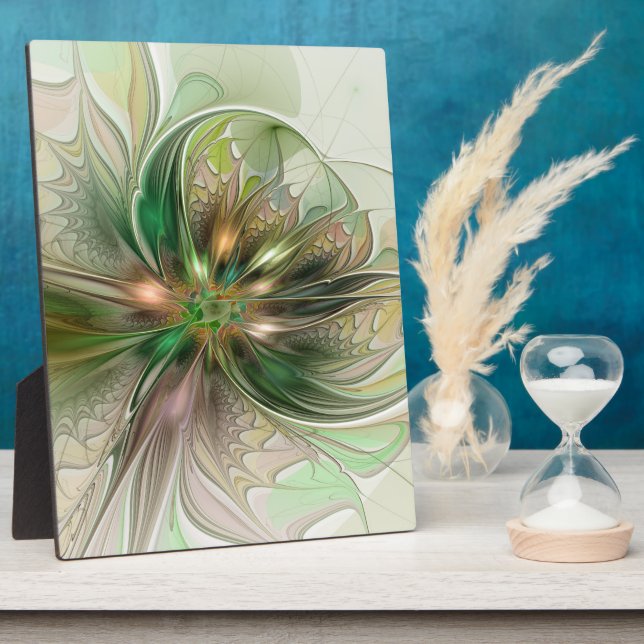 Colourful Fantasy Modern Abstract Fractal Flower Plaque (Side)