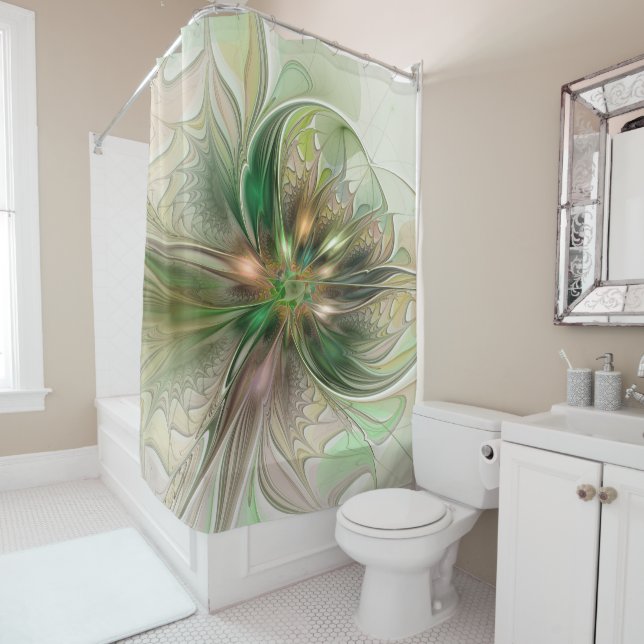 Colourful Fantasy Modern Abstract Fractal Flower Shower Curtain (In Situ)