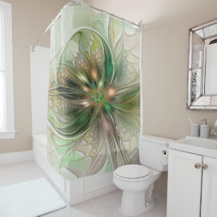 Colourful Fantasy Modern Abstract Fractal Flower Shower Curtain