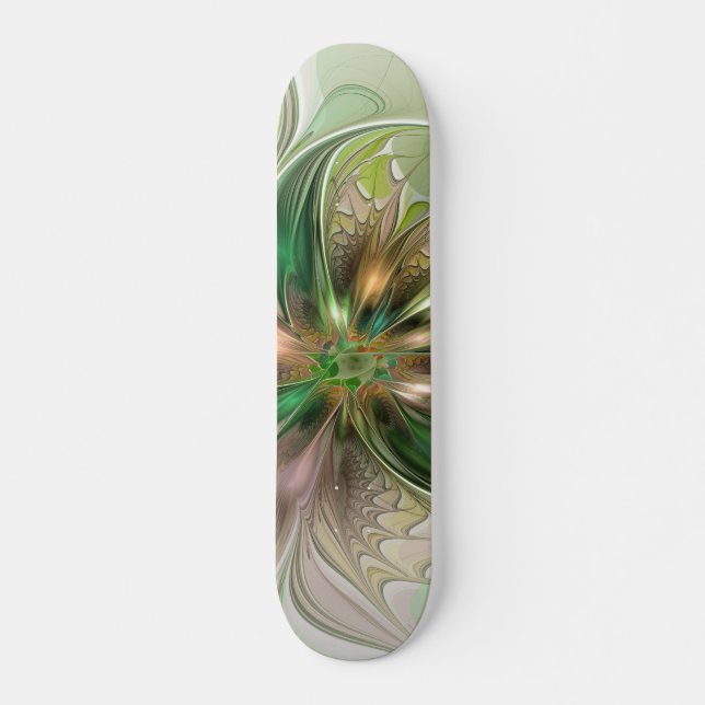 Colourful Fantasy Modern Abstract Fractal Flower Skateboard (Front)