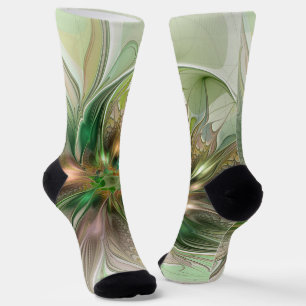 Colourful Fantasy Modern Abstract Fractal Flower Socks