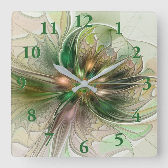 Colourful Fantasy Modern Abstract Fractal Flower Square Wall Clock (Front)