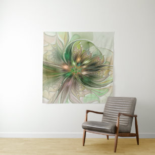 Colourful Fantasy Modern Abstract Fractal Flower Tapestry