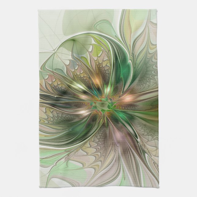 Colourful Fantasy Modern Abstract Fractal Flower Tea Towel (Vertical)