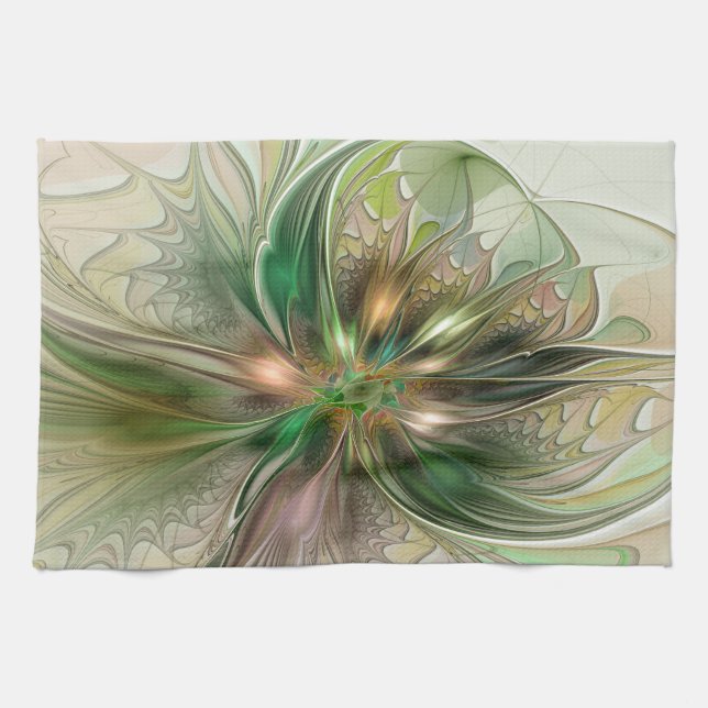 Colourful Fantasy Modern Abstract Fractal Flower Tea Towel (Horizontal)