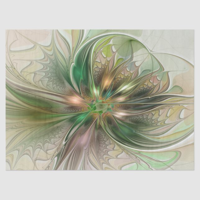 Colourful Fantasy Modern Abstract Fractal Flower Tissue Paper (Front)