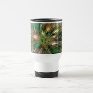 Colourful Fantasy Modern Abstract Fractal Flower Travel Mug
