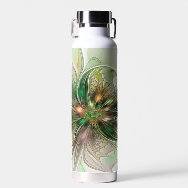 Colourful Fantasy Modern Abstract Fractal Flower Water Bottle (Front)