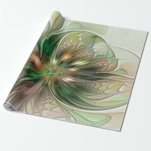 Colourful Fantasy Modern Abstract Fractal Flower Wrapping Paper