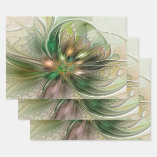 Colourful Fantasy Modern Abstract Fractal Flower Wrapping Paper Sheet
