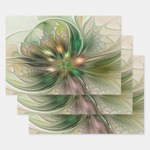 Colourful Fantasy Modern Abstract Fractal Flower Wrapping Paper Sheet